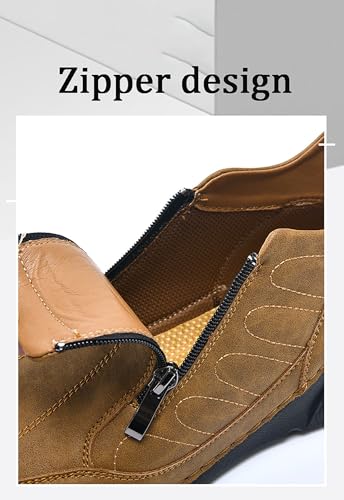 Men's Leather Slip-On Walking Ankle Boots Outdoor Non Slip Double Zipper High Top Driving Work Boots2