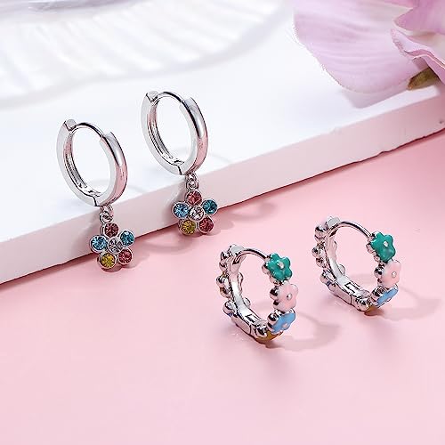 Florideco Hypoallergenic Small Hoop Earrings for Girls Women S925 Silver Needle Toddler Earrings Girls Hoop Earrings Dangling Huggie Teens Earrings Set for Sensitive Ears(over 4 years old) 6