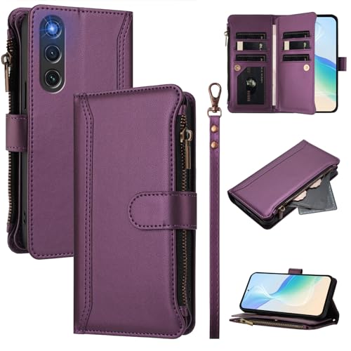 Rfvzubemok Compatible with Oppo K12x / A80 5GCover,Compatible with Oppo A3 Pro / A3x (China) Cover,Flip Kickstand Double Card Slots Zipper Wallet Case Purple