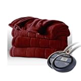 Sunbeam Microplush Electric Heated Blanket with 10 Heat Settings, 2-Digital Controls with Dual Heating Zones, Machine Washable, Garnet Red - Queen