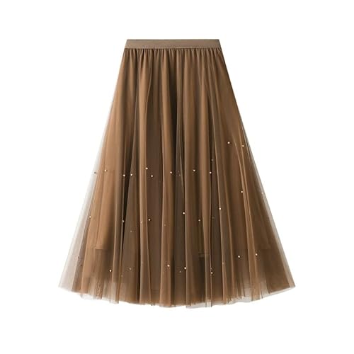 SMEJS Pearl Beading Tul Skirt Women Falda de malla larga Falda de cintura alta femenina (Color : D, Size : One size)