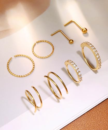 Nose Rings Hoops for Women Nose Studs Jewelry Piercings Surgical Stainless Steel Hypoallergenic4