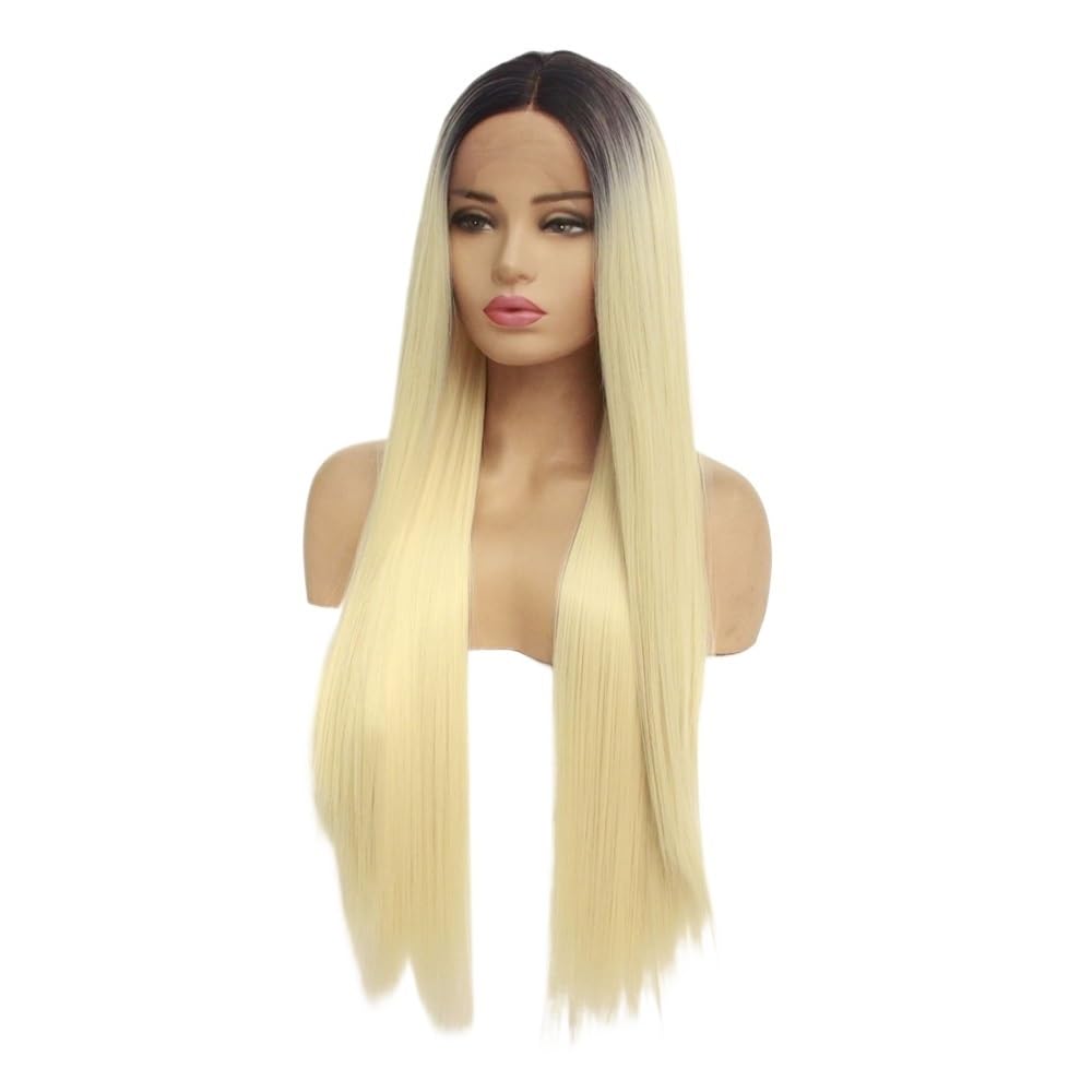 Peruki syntetyczne bez kleju, ombre blond, wstępnie przycięte, dla początkujących przedłużanie włosów (16 cali)