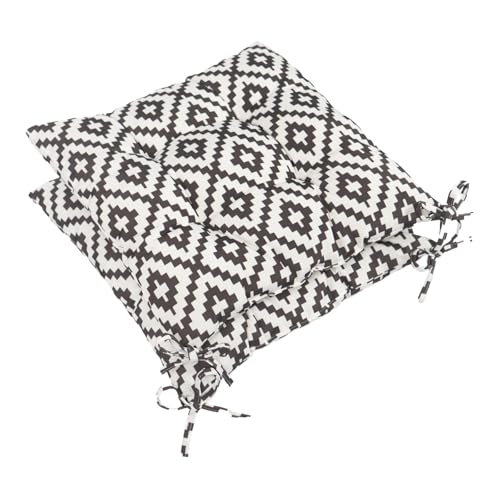 OHS 2 Pack Seat Pads Garden Chair Cushions Water Resistant Geometric Indoor Outdoor Cushions with Ties for Garden Furniture Bistro Chairs Kitchen Dining Chair Cushions Grey/White