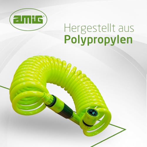 Amig - Spiralschlauch | aus Polypropylen | Ausziehbare Messung bis zu 7,5 m | Inklusive Bewässerungslanze, Adapter und 2 Spleißen | Pistaziengrün