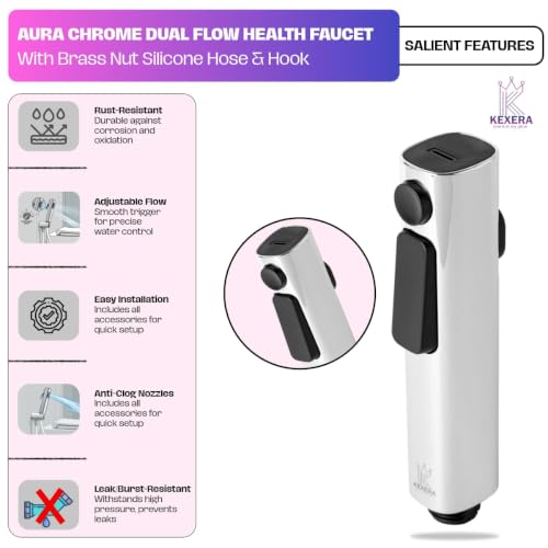 Image of Aura Dual Flow Health Faucet | India's First Silicone Hose with Brass nut | Soft & High Pressure Jet Spray | ABS Rust-Free Toilet Spray (Chrome Finish) (Black)