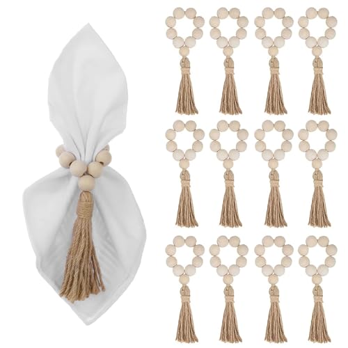 Serviettenringe Holz, 12 Stück Rustikale Serviettenringe Mit Perlen...