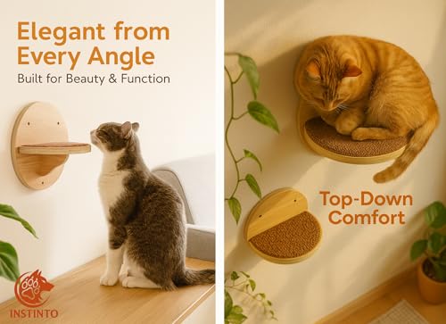 Set de 4 repisas redondas de pared para gatos en madera natural miniatura 6