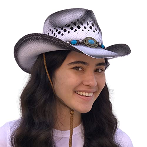 Image of SILVERFEVER Straw Cowboy Hat Cowgirl Hats Men Women Sun Hat Sombreros Vagueros Classic Western Accents Sombreros