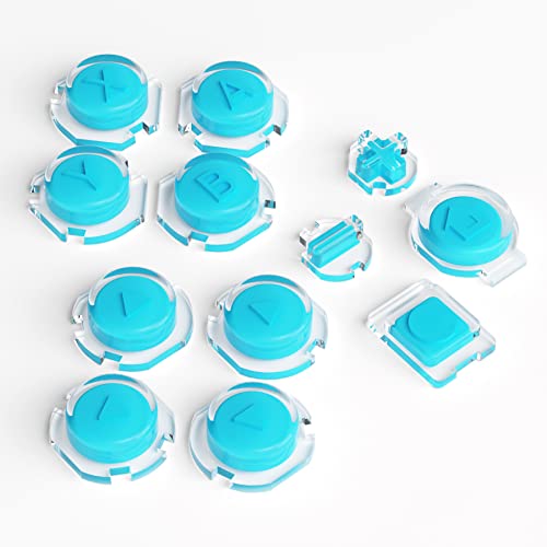 eXtremeRate Replacement Two-Tone Jelly Buttons for JoyCon, Blue &amp; Clear with Symbols Custom Controller ABXY Direction Home Capture + - Keys, DIY Action Face Buttons for Nintendo Switch &amp; Switch OLED