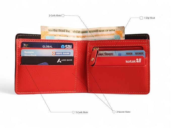 Image of Personalized Men's Wallet with Name & Favorite Charm | Classic Leather Wallet | Best Gift for Brother, Husband, Boyfriend, Father (RED)