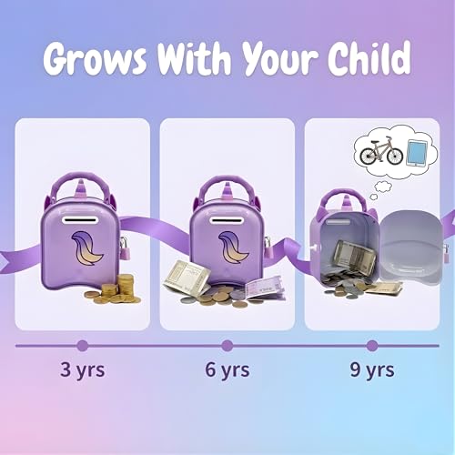 Image of Crackles Unicorn Piggy Bank for Girls with Lock & Key | Kids Money Bank Metal Coin Box | Cute Piggy Bank for Kids Girls | Kitty Bank, Gullak, Baby Money Bank, Gift Boys & Girl- Random Color