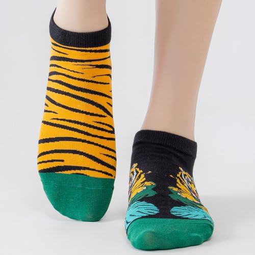 Image of 2 Pairs Funny Cartoon Animal Print Cotton Ankle Socks for Women Teens