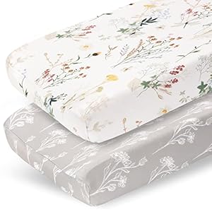 Pobibaby – 2 Pack Premium Changing Pad Cover – Ultra-Soft Jersey Knit, Stylish Floral Pattern, Safe and Snug for Baby (Wildflower)