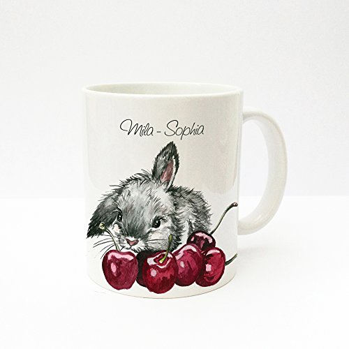 ilka parey wandtattoo-welt Taza Café Taza de café Taza del Conejo niño con Cerezas y Nombre ts228