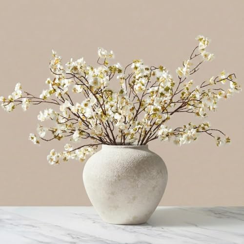 White Cherry Blossom Branches 6 Pcs 33.5 Long Stem Artificial Flowers