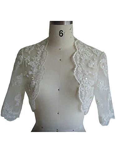 Women's Short Sleeves Applique Wraps Wedding Bridal Bolero Jacket (20, Ivory)