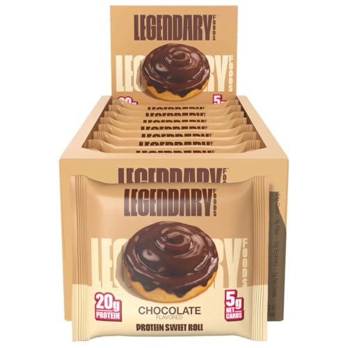 Legendary Foods High Protein Snack Chocolate Sweet Roll | 20 Gr Pure Protein Bar Alternative | Low Carb Food | Low Sugar and Gluten Free Keto Breakfast Snacks | Healthy Chocolate Flavored Rolls (10-pack)