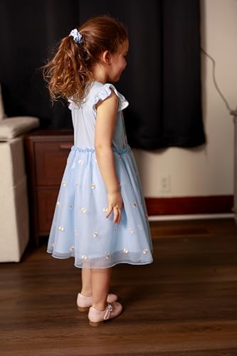 Image of Disney Princess Frozen Elsa Minnie Stitch Toddler Girl Tulle Tutu Dress Ruffle Sleeve Mesh Summer Birthday Party Clothes 2-9Y