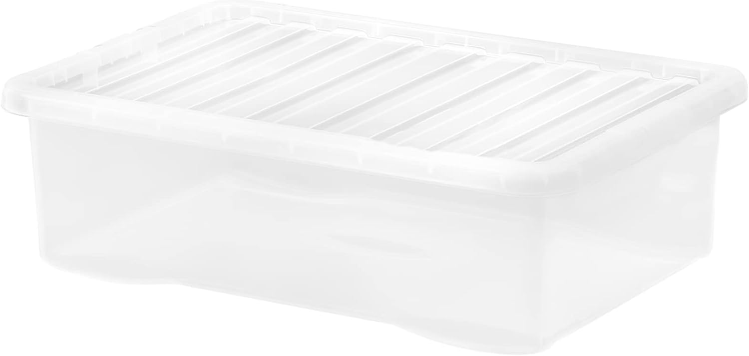 JMS 32 Litre Large Big Plastic Underbed Storage Clear Box with Clear