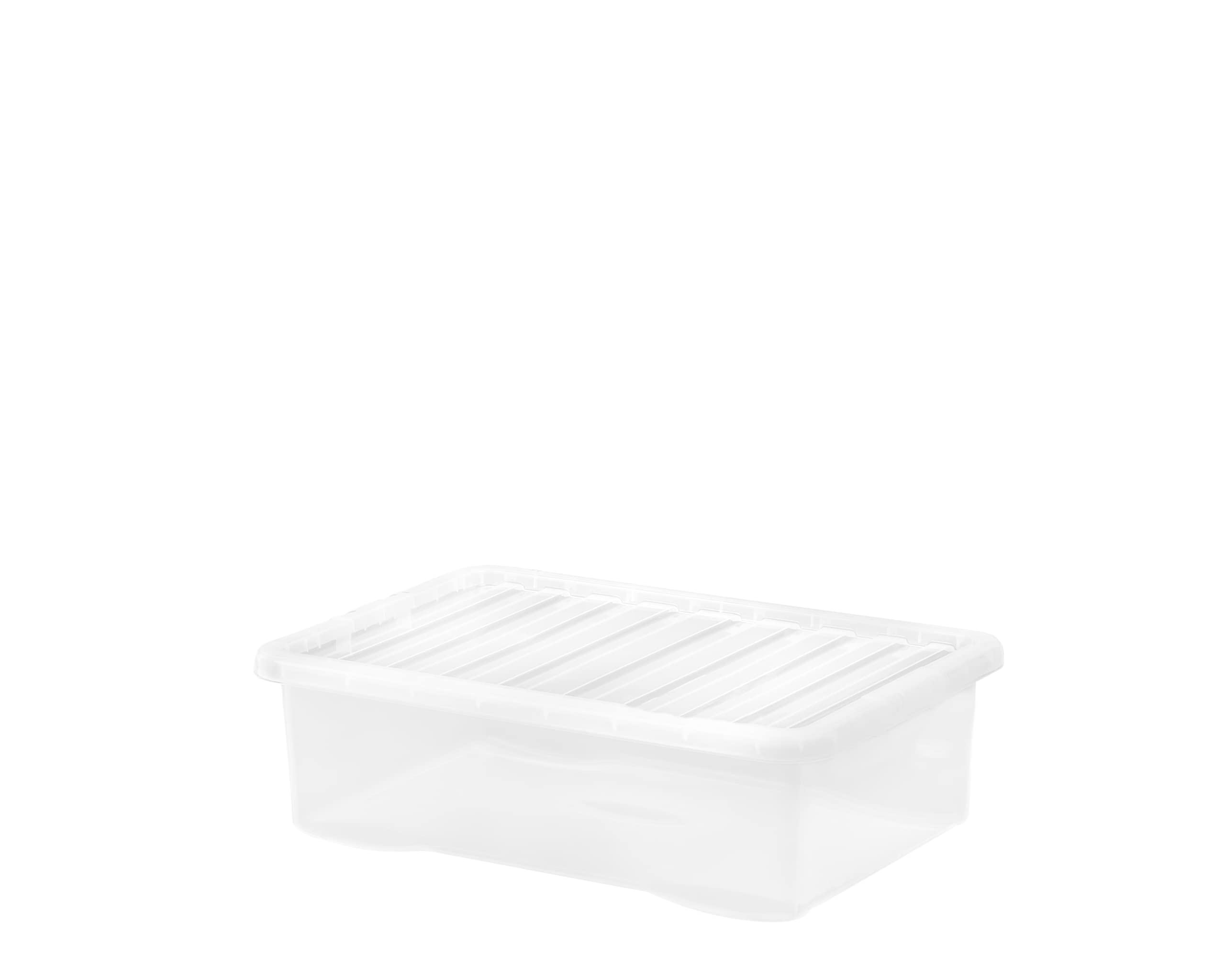 JMS(Set of 10) 32L Litre Clear Crystal Plastic Storage Box With Lid Stackable & Nestable Container Garage Office Home & Kitchen Made in UK.