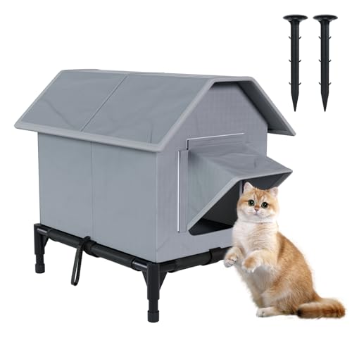 Niche pour chat d'extérieur résistante à l'hiver - Avec fond surélevé - Résistante au froid et à l'eau - Isolée et imperméable pour la chaleur -...