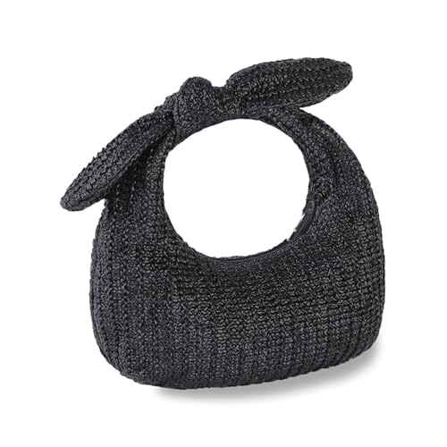 Image of Huralona Women Straw Woven Clutch Purse Pleated Handbag for Summer Beach Vacation Straw Shoulder Crossbody Bag