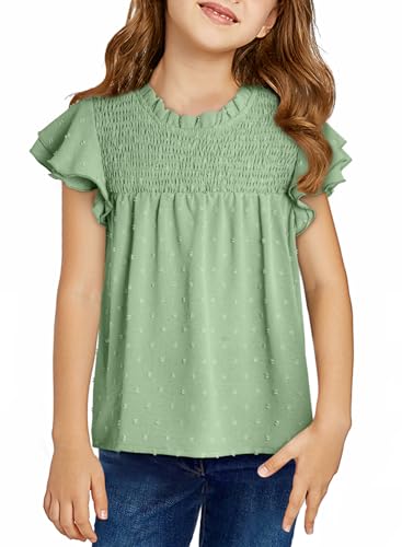 Image of bilbean Girls Elegant Polked Swiss Dot Long Sleeve Shirts Tops 6-15 Years