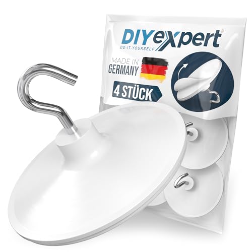 DIYexpert Deckenhaken selbstklebend | Made in Germany | [Mit Haken] [4 Stück] | Klebehaken für die Decke extra stark | Wandhaken ohne Bohren