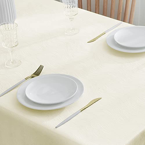 SPRICA Jacquard Tablecloth Water Resistance Solid Color Heavy Weight Soft Table Cover, Machine Washable, Rectangle 210x150cm, Beige - Image 4