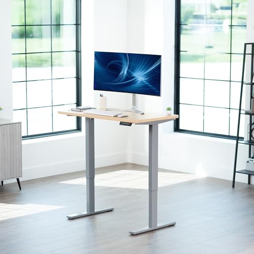 Image of VIVO Electric 43 x 24 in Standing Desk, Memory Height Adjustment, 1B Series, Holds 220 lbs, One-Piece Light Wood Top, Gray Frame, DESK-KIT-1G4C