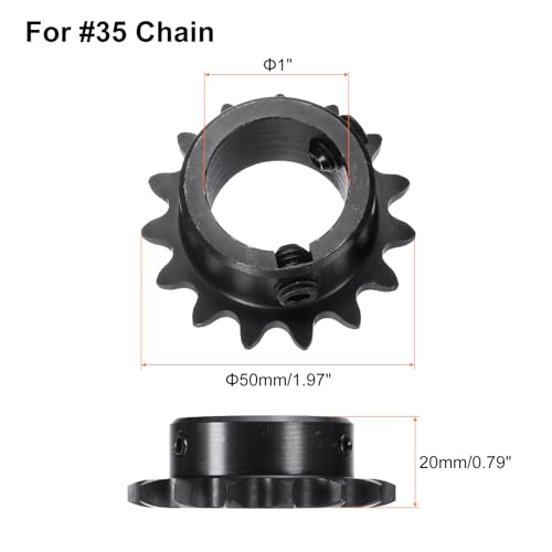 Image of uxcell #35 Chain Roller Sprocket B Type, 1 inch Bore 15 Tooth Single Strand Chain Sprocket, Carbon Steel, Keyway with Set Screws