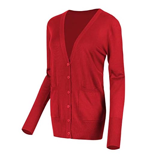 Urban GoCo Mujeres Chaqueta de Punto Básico de Manga Larga con Botones Rebecas Cárdigan (L, Rojo)