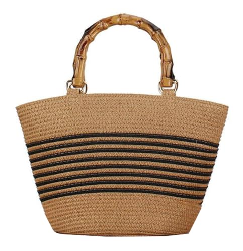 Image of Epsion Womens Large Straw Tote Bag Bamboo Handle Handmade Woven Beach Shoulder Bag Top Handle Purse for Summer, Camel