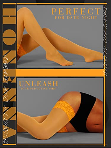 Image of HONENNA Semi Sheer Stay Up Lingerie Thigh High Stockings Lace Top Size A-F