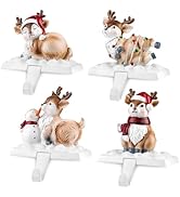 Kalolary Christmas Stocking Holders for Fireplace, 4 Styles Stocking Hangers with Christmas Elk H...