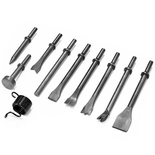 Socpuro 10Pcs Air Hammer Bits Set, Pneumatic Chisel Tools with Spring, Air Hammer Punch Chipping Bits for Tile Masonry Concrete Stone Demolition