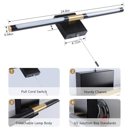 Image of SOTTAE Black and Gold LED Bathroom Vanity Light Bar, 24 inch LED Vanity Light Fixtures Over Mirror, Morden Bathroom Sconces Lighting 4000K,Sconces Wall Lighting with Adjustable Lamp Tube