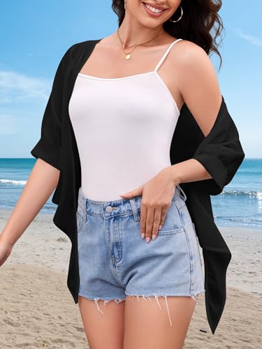 Women Shrug Cardigans Soft Chiffon Summer Tops 3/4 Sleeve Lightweight Cropped Cardigan Tie Front Bolero for Dresses3