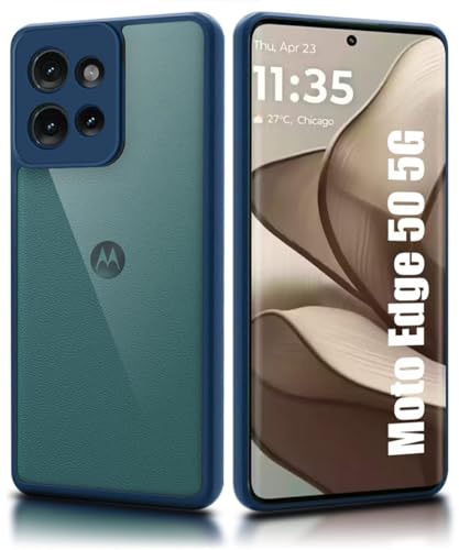 Image of WOW IMAGINE Shockproof Hybrid Back Cover for Motorola Moto Edge 50 5G | Hard Slim fit Back Case | PC & TPU | Clear Transparent Case - Blue