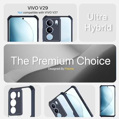Image of Pikkme Vivo V29 / V29 Pro 5G Back Cover | Crystal Clear Transparent Back | Ultra Hyrbid | Full Camera Protection | Raised Edge | Bumper Back Case (Blue)