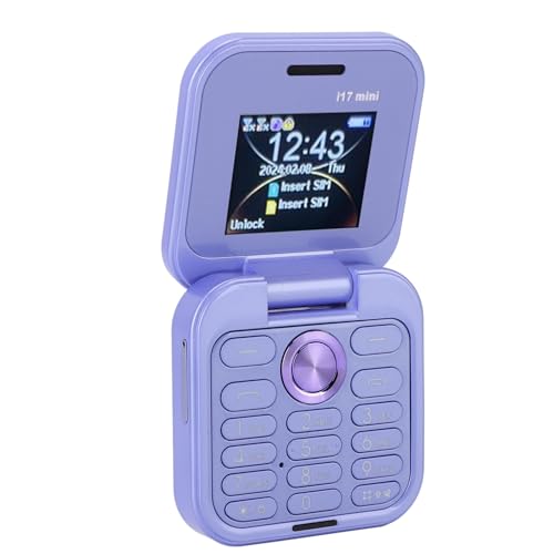 Tosuny 2G Mi NI - Teléfono móvil plegable con Dual Nano SIM, pantalla de 1,77 pulgadas, cámara HD, radio FM, linterna LED, para personas mayores (morado)