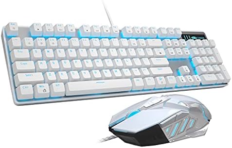 Mechanical Gaming Keyboard and Mouse Combo Blue Switch 104 Keys White Backlit Keyboards, MageGee MK-Storm,7 Button Mouse Wired for PC Gamer Computer Laptop(White) image 2