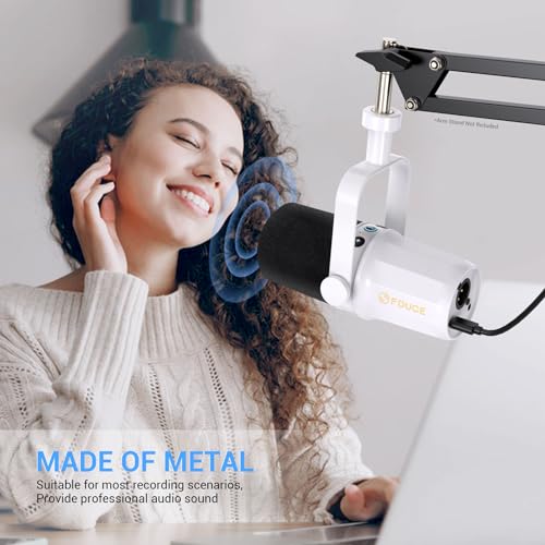 Image of FDUCE SL40 Dynamic Microphone for Podcasting, Gaming, Live Streaming & Recording, Built-in Headphone Output, LED Mute Button, All Metal USB /XLR, Voice-Isolating Technology (White)