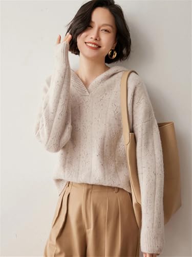 Pull à capuche pour femme en tricot cachemire ample uni - 5
