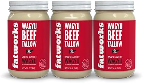 Fatworks 100 % Pure A5 Japanese Wagyu Tallow, Ultimate Brisket Flavorizer, Certified A5 Wagyu, KETO, PALEO, CARNIVORE, WHOLE30 friendly, Non Hydrogenated- 14 oz. (3 Pack)