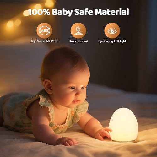 Image of Night Light for Kids, 7 Colors Changing Egg Light for Nursery | Stepless Dimming, Soft Silicone Touch Night Lamp with 1 Hour Timer, Rechargeable Nursery Night for Breastfeeding