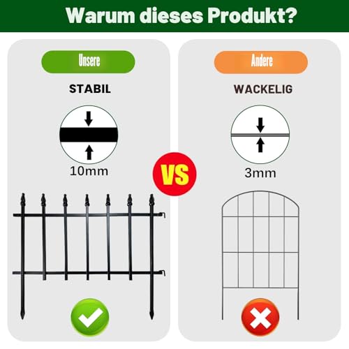 Thealyn Metall Dekorativer Gartenzaun 57cm Breit x 45cm Hoch (5 Paneele, Gesamtlänge 2,8m) Zaunpaneel Grenze Faltbarer Zaun Landschaftszaun für Blumenbeet, Hof, Tier Barriere