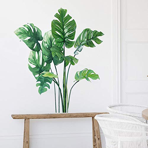 Leaf Wall Decals Monstera Tropical Plants Wall Stickers for Living Room, Palm Wall Posters Natural Green Plants Art Murals Vinyl Wallpaper for Bedroom Nursery Office