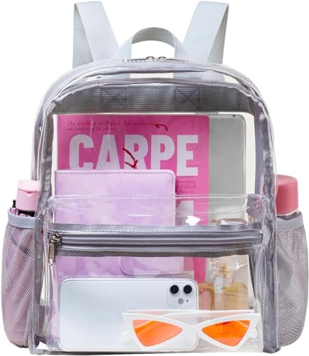 Theaque Mini mochila transparente - mochila transparente aprovada pelo estádio 12 x 12 x 6 polegadas, pequena mochila transparente para mulheres, bolsa transparente para concertos, festivais,,